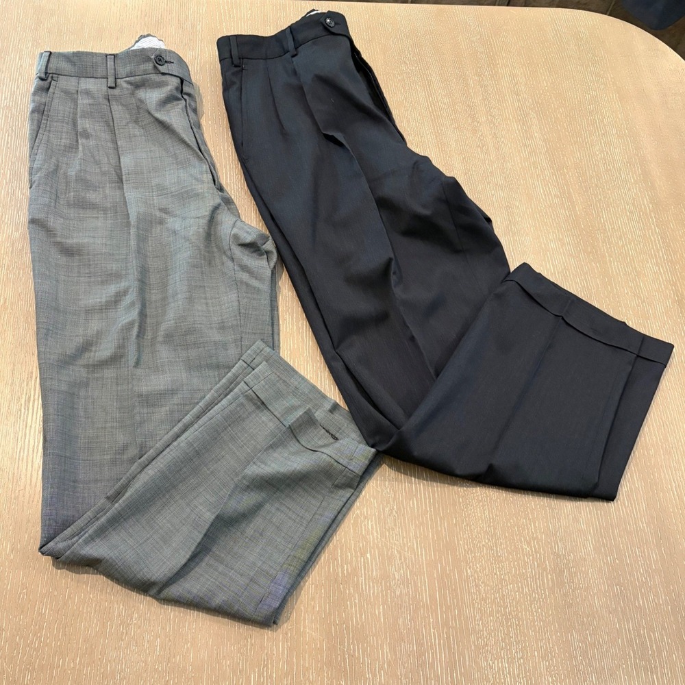 Kirkland Signature Men's Wool Dress Pants Lot of 2 Size 36x32 Gray Black Italy